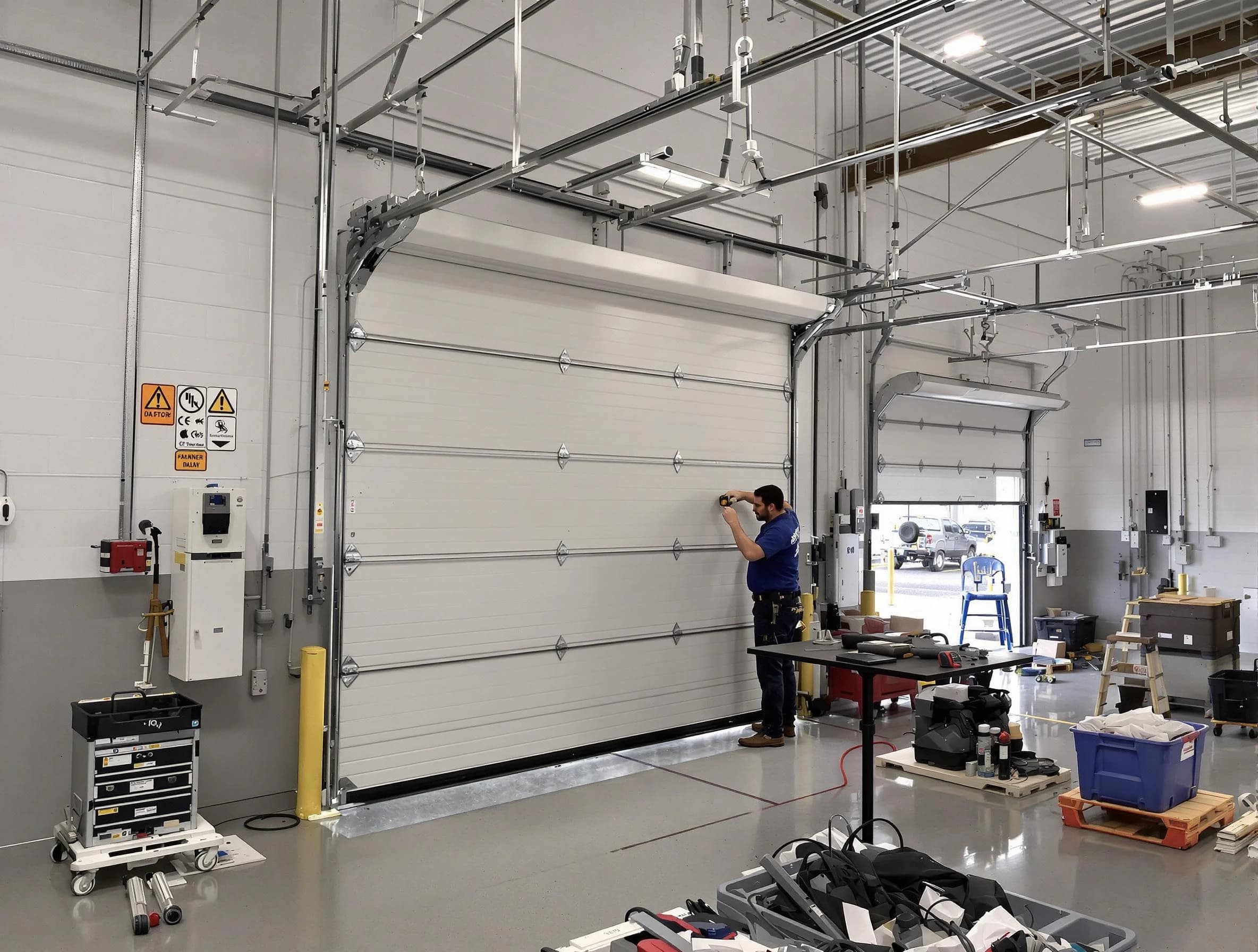 Commercial garage door repair being performed by Greenwood Village Garage Door Repair expert in Greenwood Village