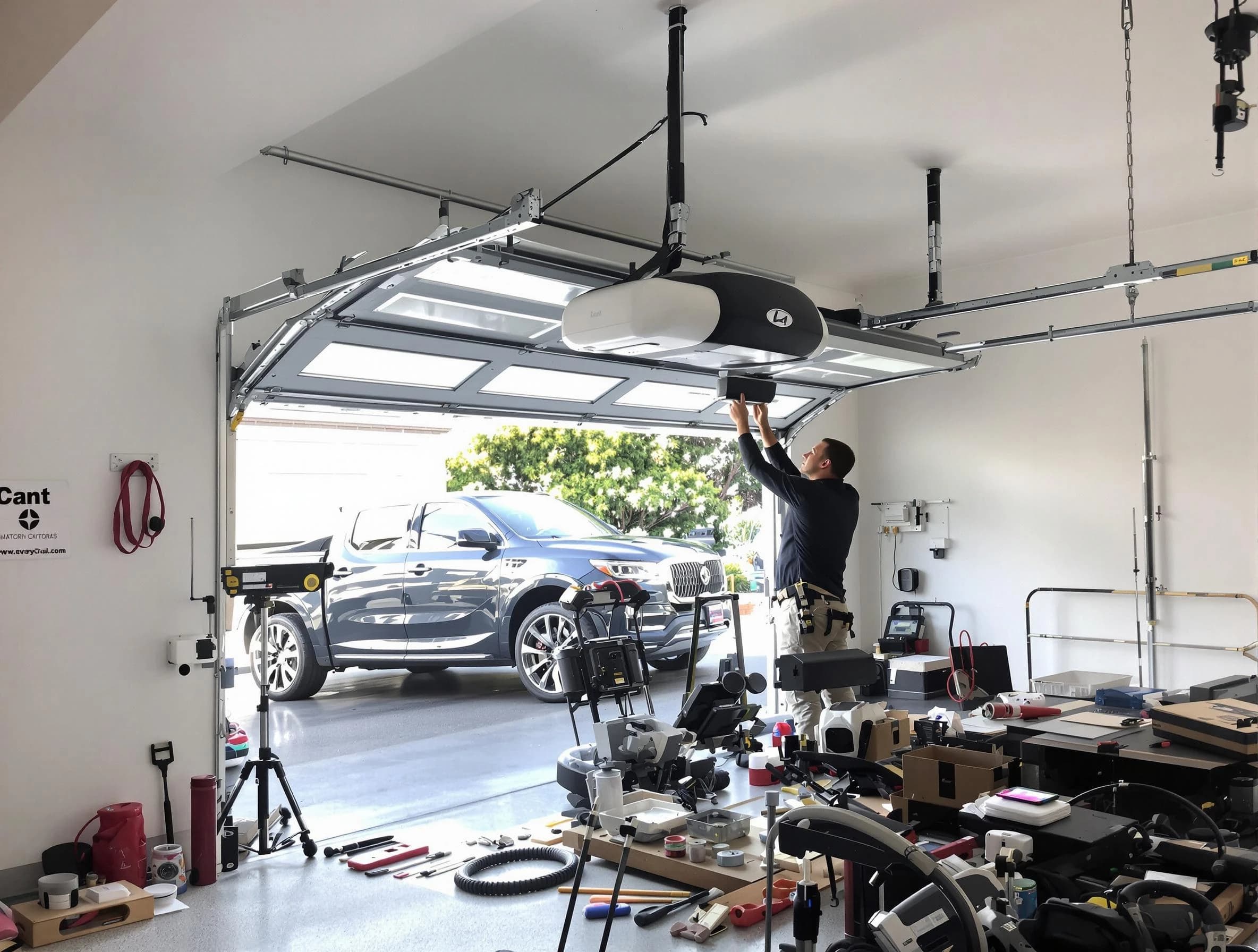 Greenwood Village Garage Door Repair specialist installing smart garage door opener system in Greenwood Village home