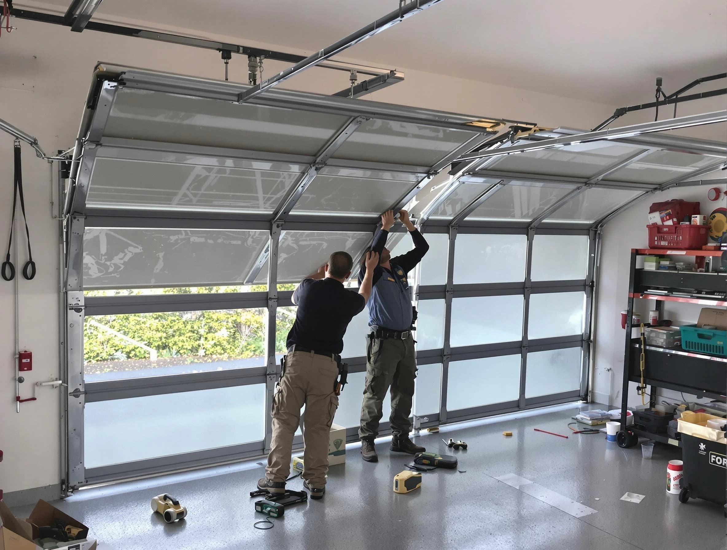 Greenwood Village Garage Door Repair expert performing precise panel replacement on Greenwood Village garage door