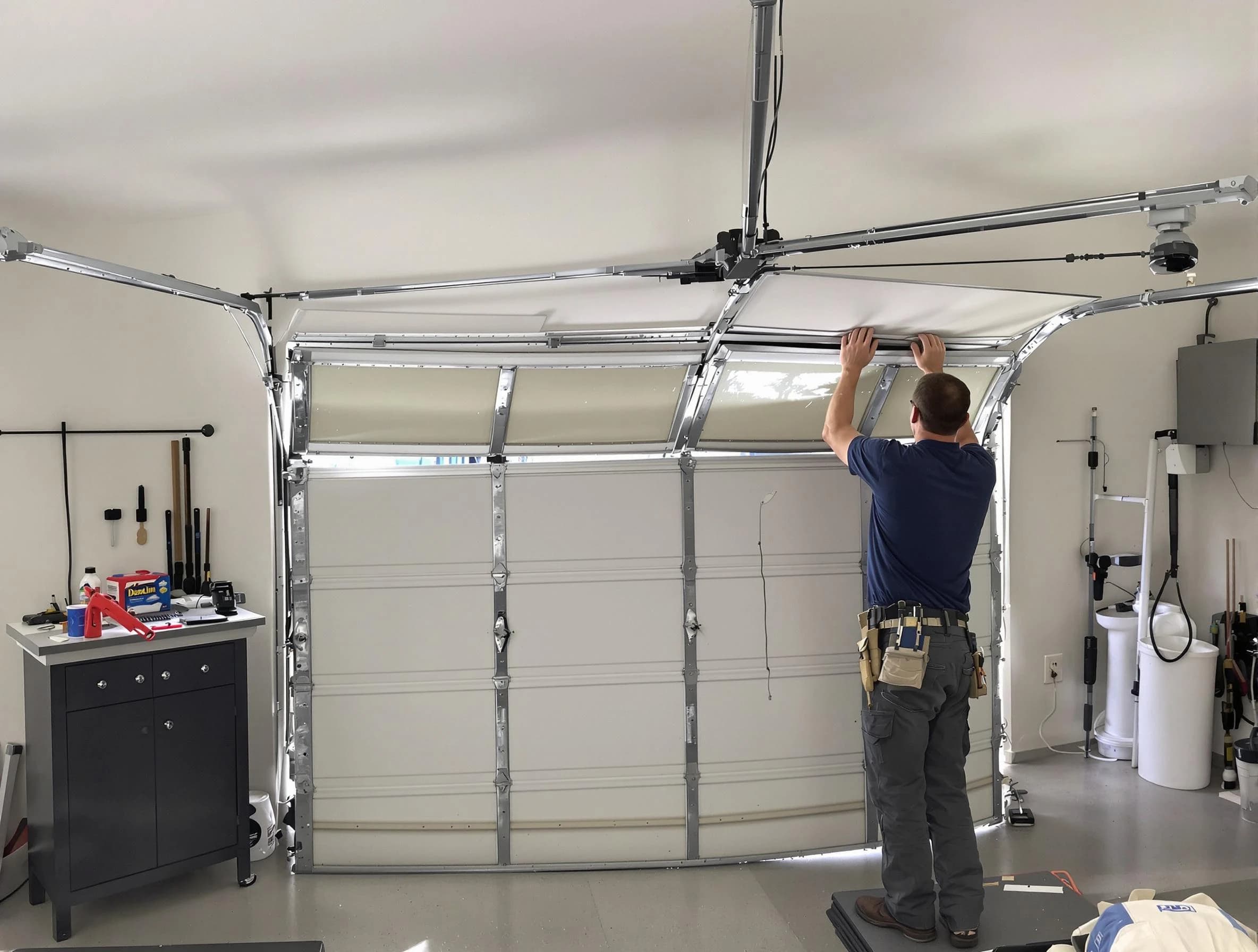 Greenwood Village Garage Door Repair specialist performing precise section replacement on Greenwood Village garage door