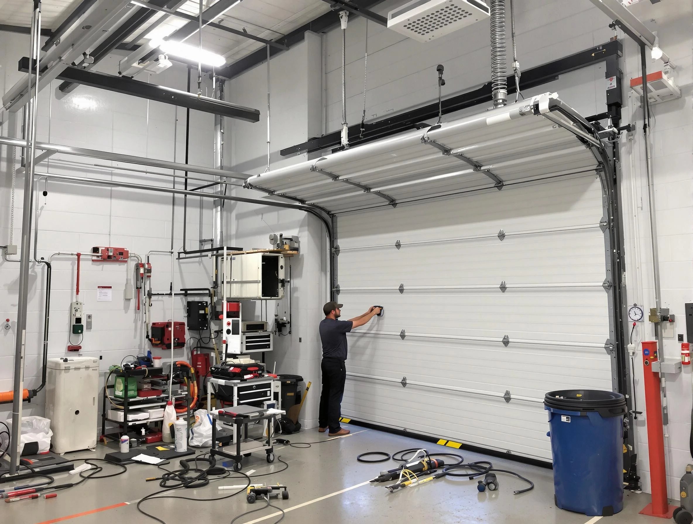 Greenwood Village Garage Door Repair certified technician performing commercial door repair at a Greenwood Village business facility