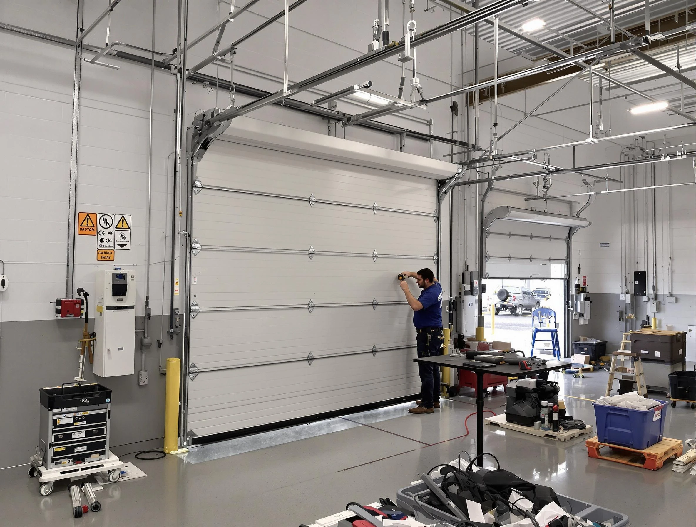Commercial garage door repair being performed by Greenwood Village Garage Door Repair expert in Greenwood Village