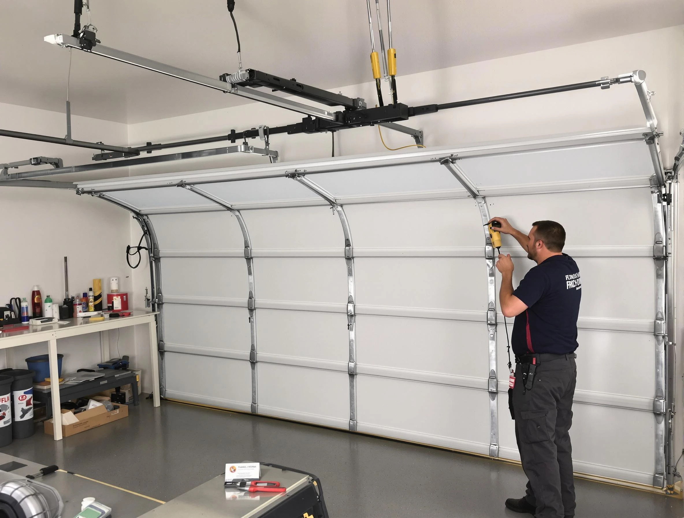 Greenwood Village Garage Door Repair certified technician performing overhead door system repair in Greenwood Village