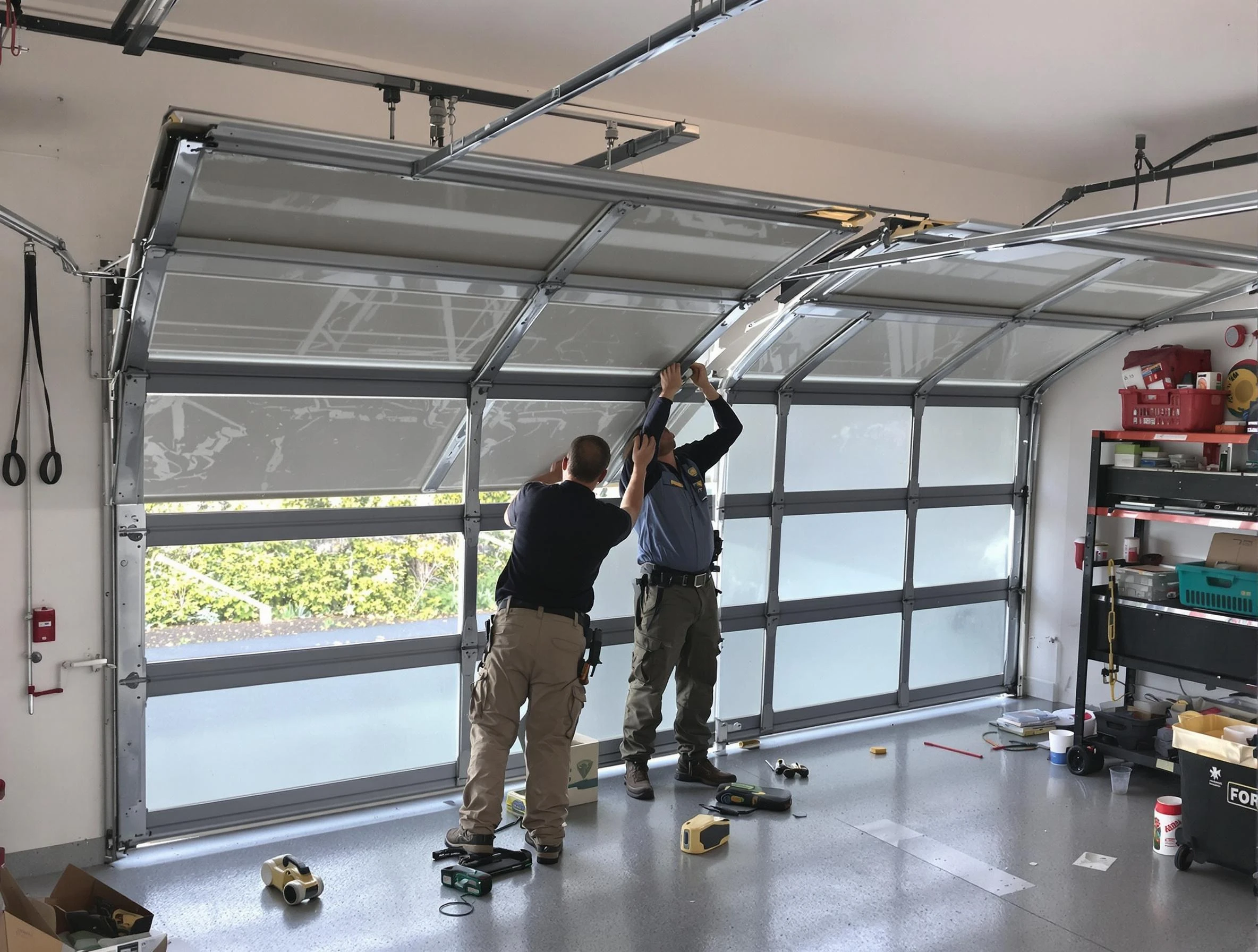 Greenwood Village Garage Door Repair expert performing precise panel replacement on Greenwood Village garage door