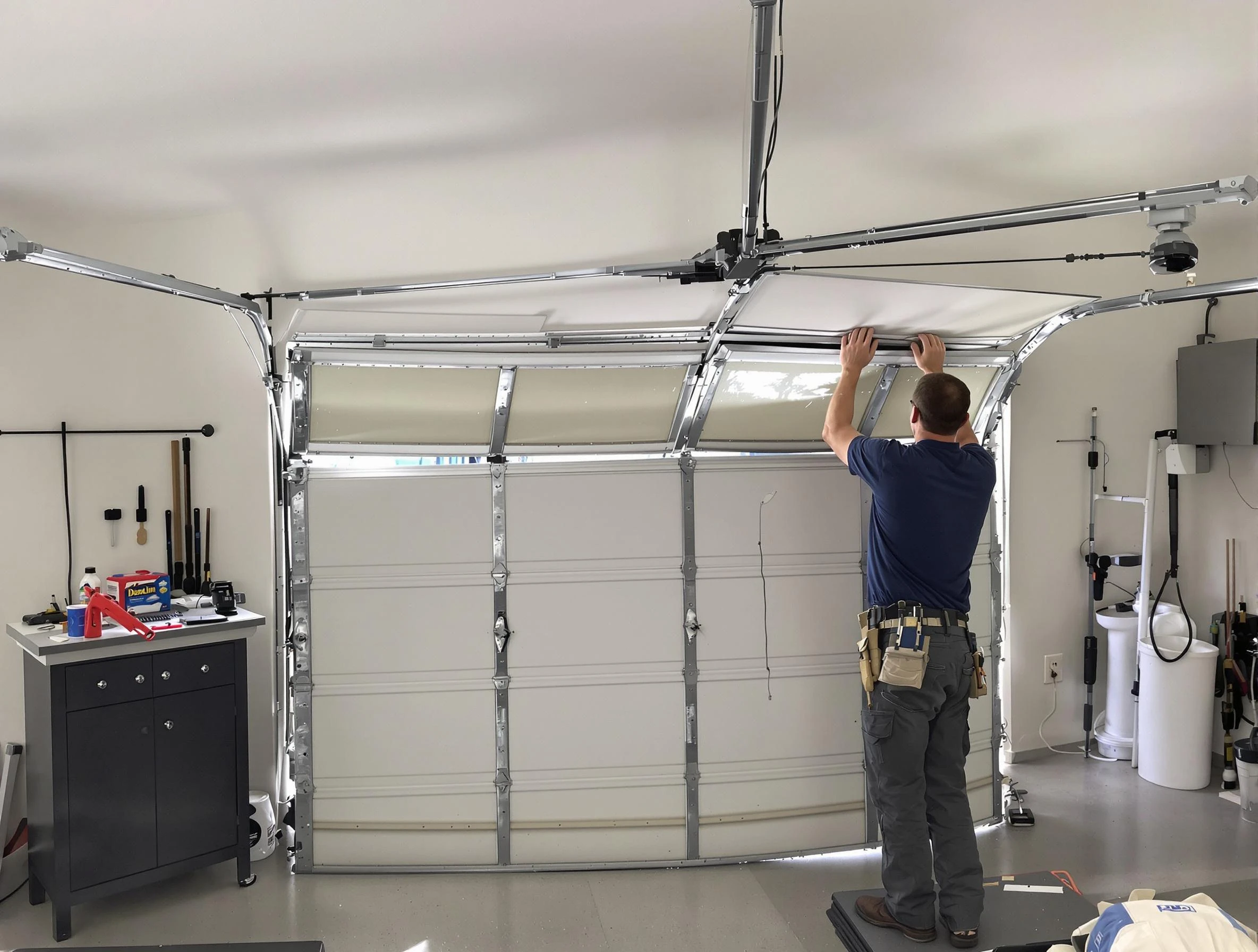 Greenwood Village Garage Door Repair specialist performing precise section replacement on Greenwood Village garage door